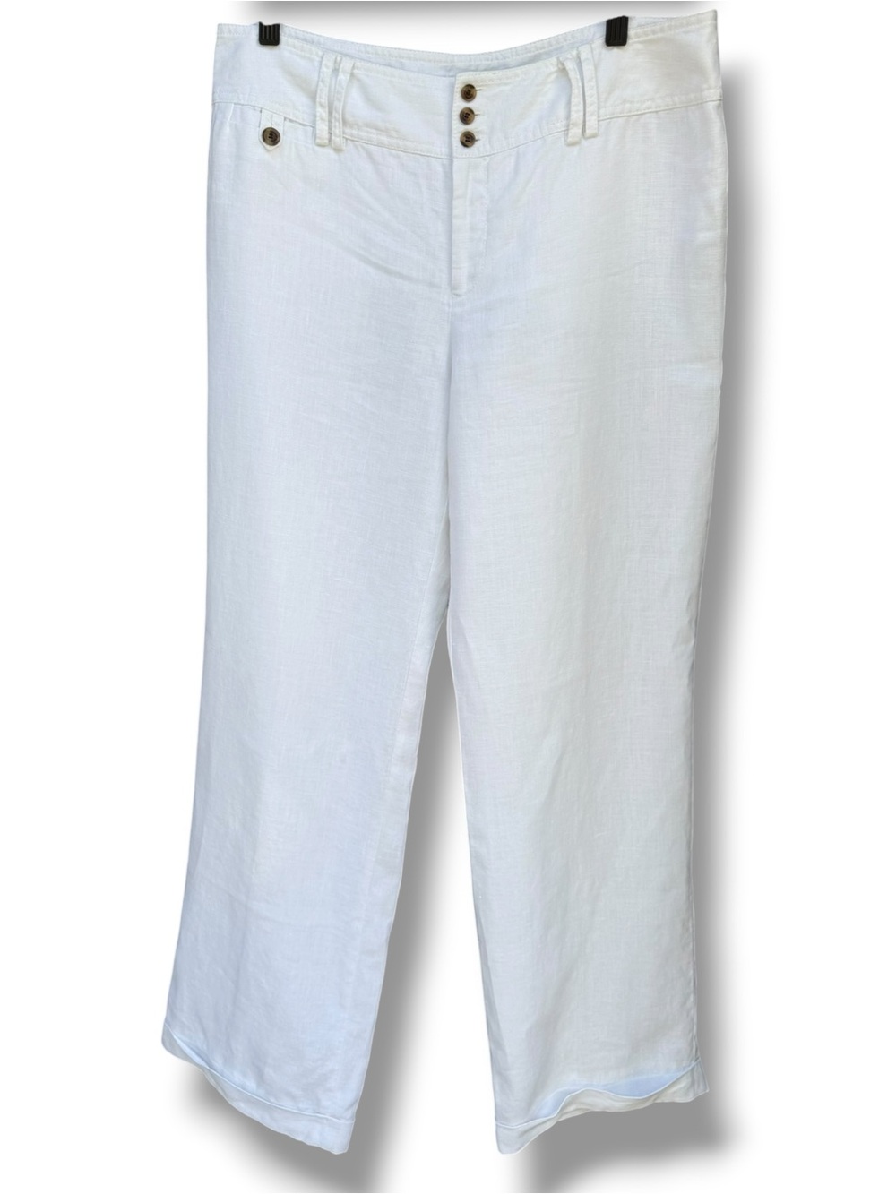 Liz Claiborne Audra Mid Rise White 100% Linen Wide Leg Trousers, Size 10